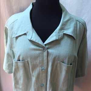 Studio Ease Linen Seafoam  button-down top size 18